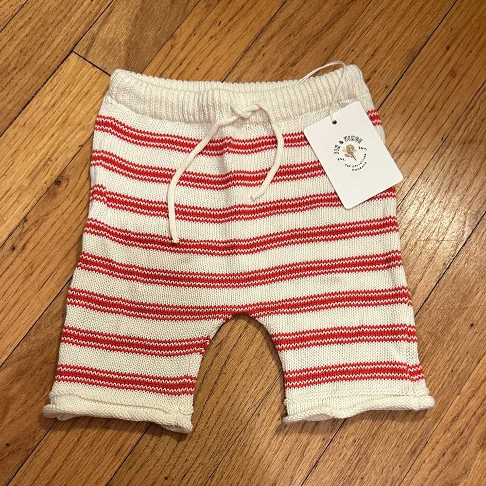 Fin and Vince knitted Red and White Striped Baby Pants